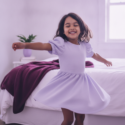 Twirling in her favorite puff sleeves.